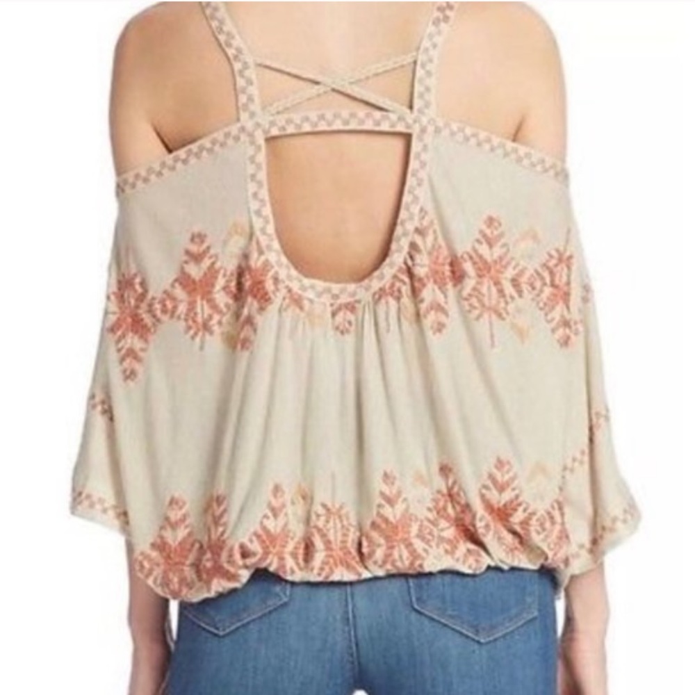 Free People off the shoulder embroidered top - Picture 2 of 5